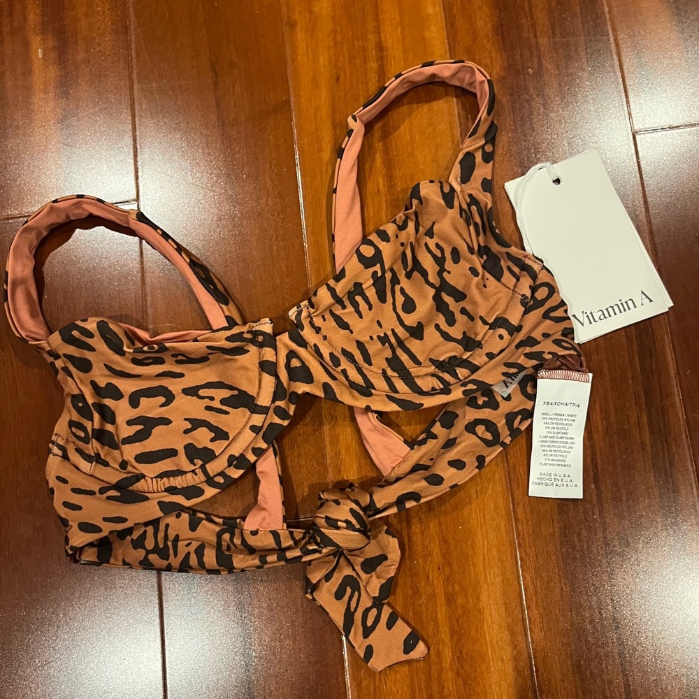 Vitamin A Bikini Top Swim Animal‎ Leopard Print Demi Underwire New Size 4 / XS